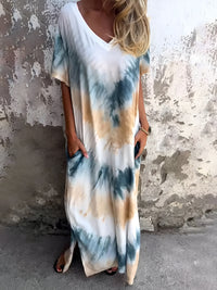 Full Size Pocketed Tie-Dye Short Sleeve Dress - Chic Innovations, LLC