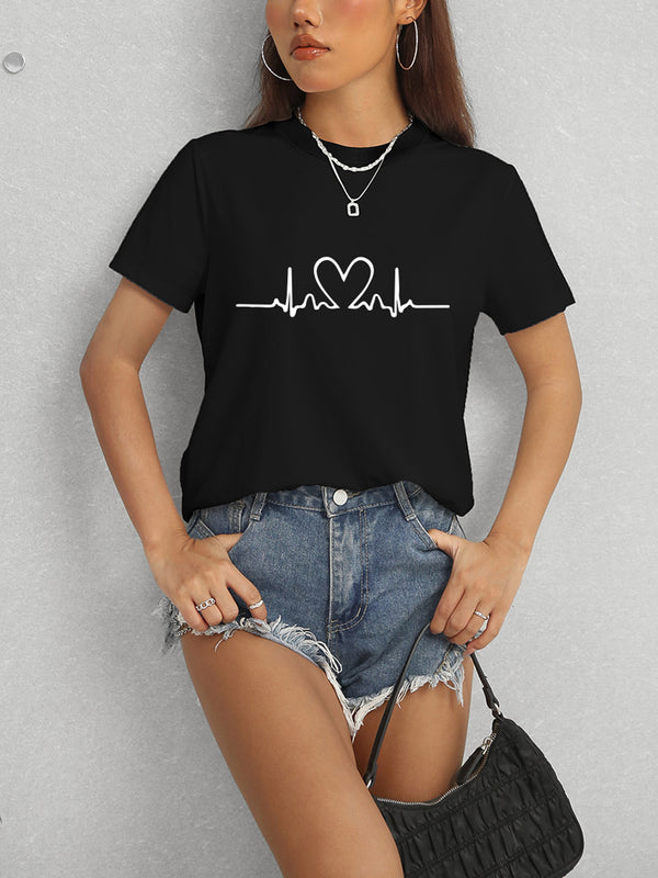 Heart Round Neck Short Sleeve T-Shirt - Chic Innovations, LLC