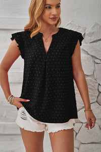 Swiss Dot Ruffled Cap Sleeve T-Shirt - Chic Innovations, LLC