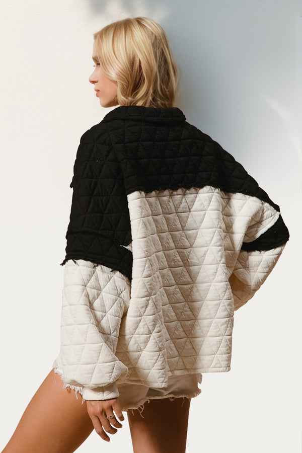 Double Take Contrast Quilted Sweatshirt