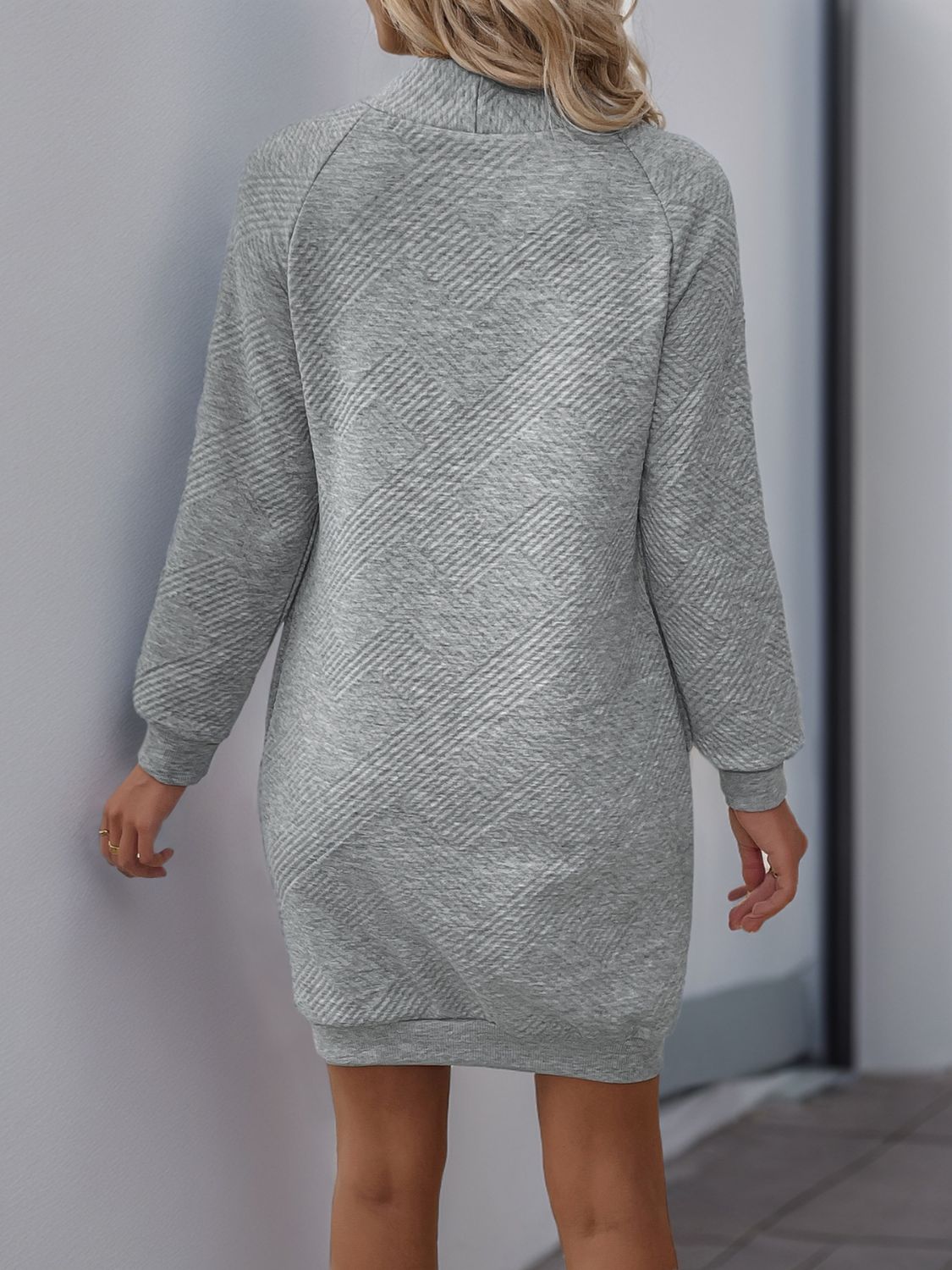 Perfee Texture Mock Neck Long Sleeve Mini Dress - Chic Innovations, LLC