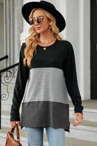 Color Block Round Neck Long Sleeve T-Shirt - Chic Innovations, LLC