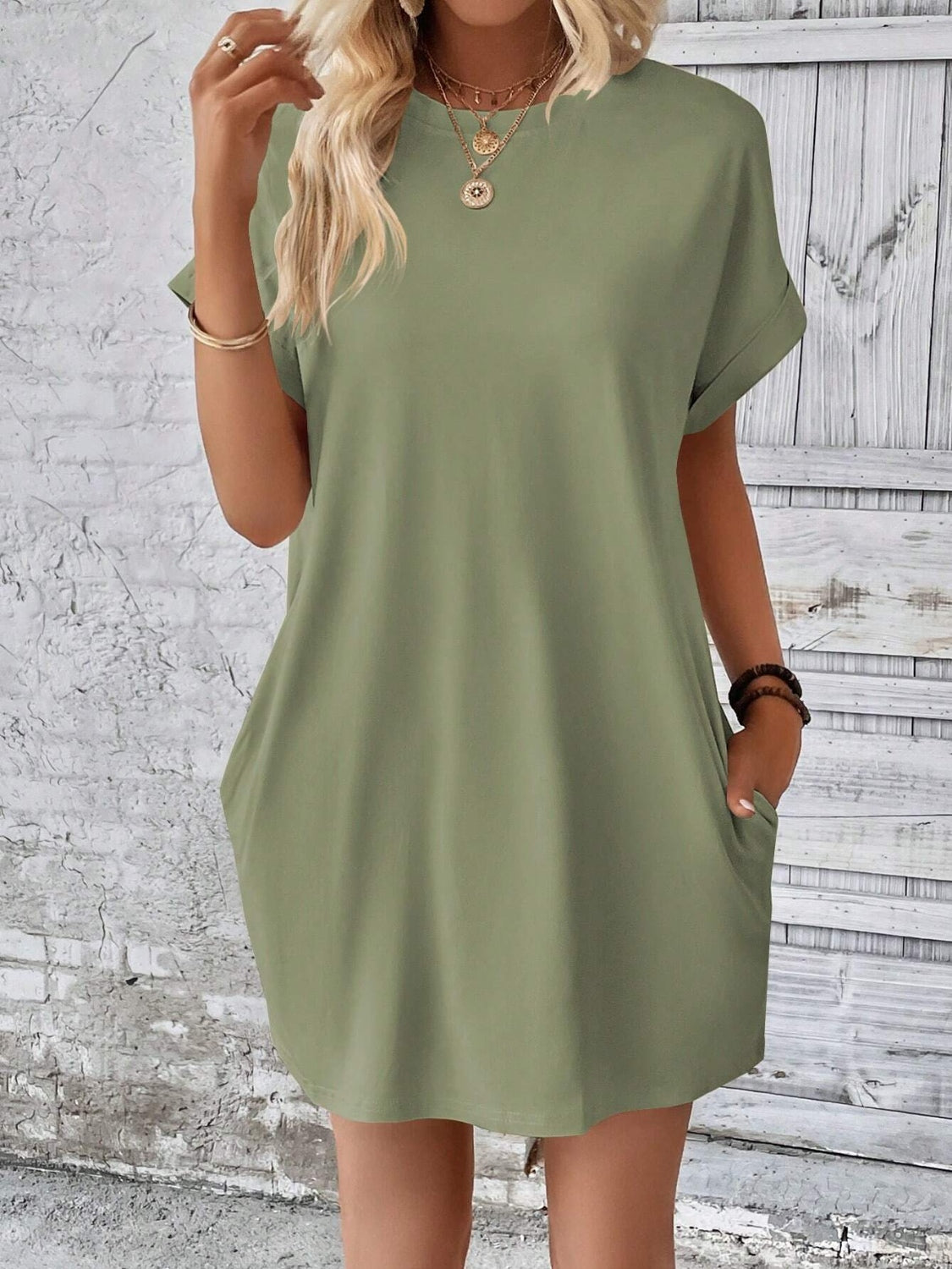 Round Neck Short Sleeve Mini Dress - Chic Innovations, LLC