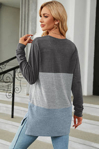 Color Block Round Neck Long Sleeve T-Shirt - Chic Innovations, LLC