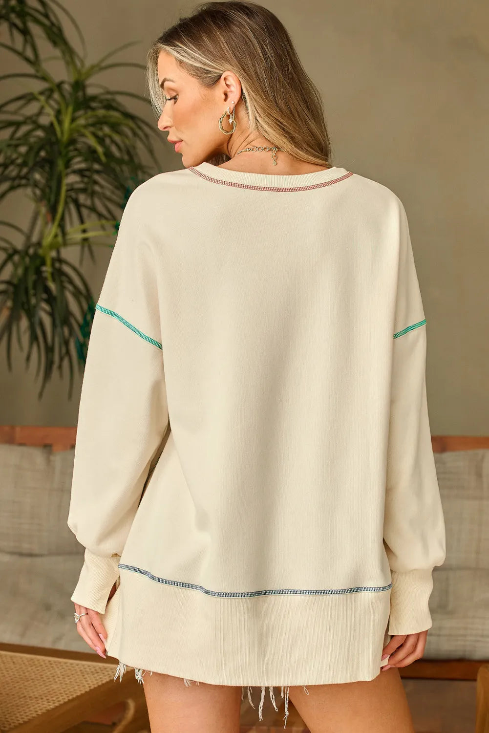 High-Low Sweatshirt with Bold Contrast Stitching