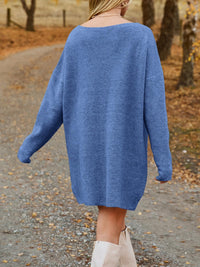 V-Neck Dropped Shoulder Sweater Dress - Chic Innovations, LLC