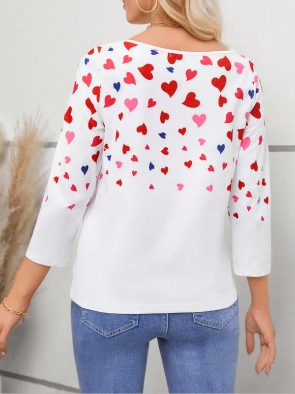 Heart Round Neck Long Sleeve T-Shirt - Chic Innovations, LLC