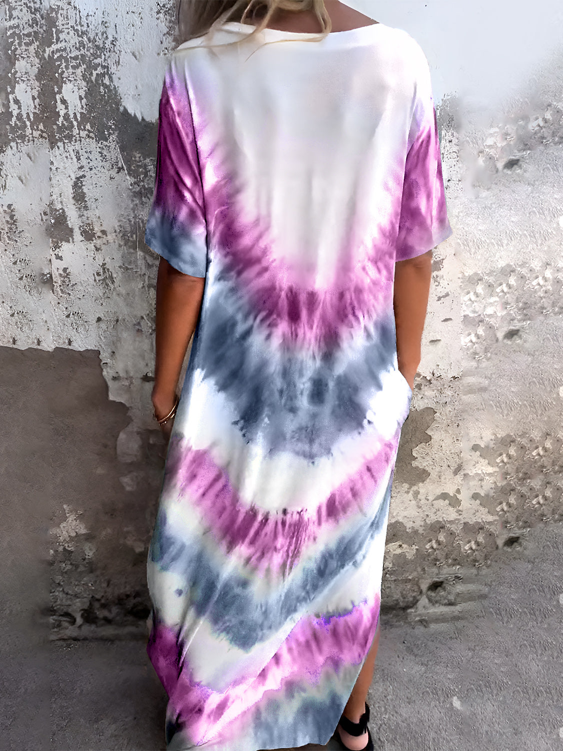 Full Size Pocketed Tie-Dye Short Sleeve Dress - Chic Innovations, LLC