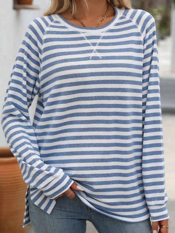 Mandy Striped Round Neck Long Sleeve T-Shirt - Chic Innovations, LLC