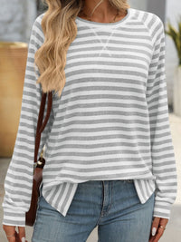 Mandy Striped Round Neck Long Sleeve T-Shirt - Chic Innovations, LLC