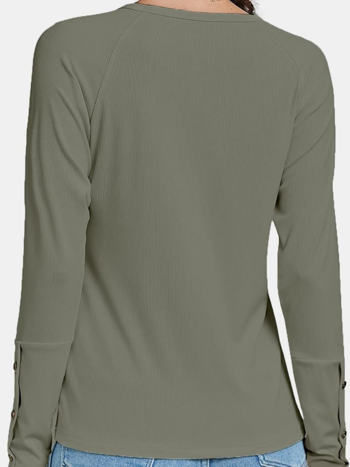 Decorative Button V-Neck Long Sleeve T-Shirt - Chic Innovations, LLC