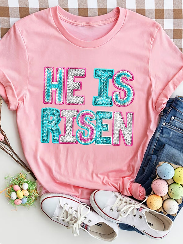 HE IS RISEN Sequin Round Neck T-Shirt - Chic Innovations, LLC