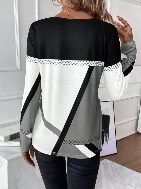 Contrast Round Neck Long Sleeve T-Shirt - Chic Innovations, LLC