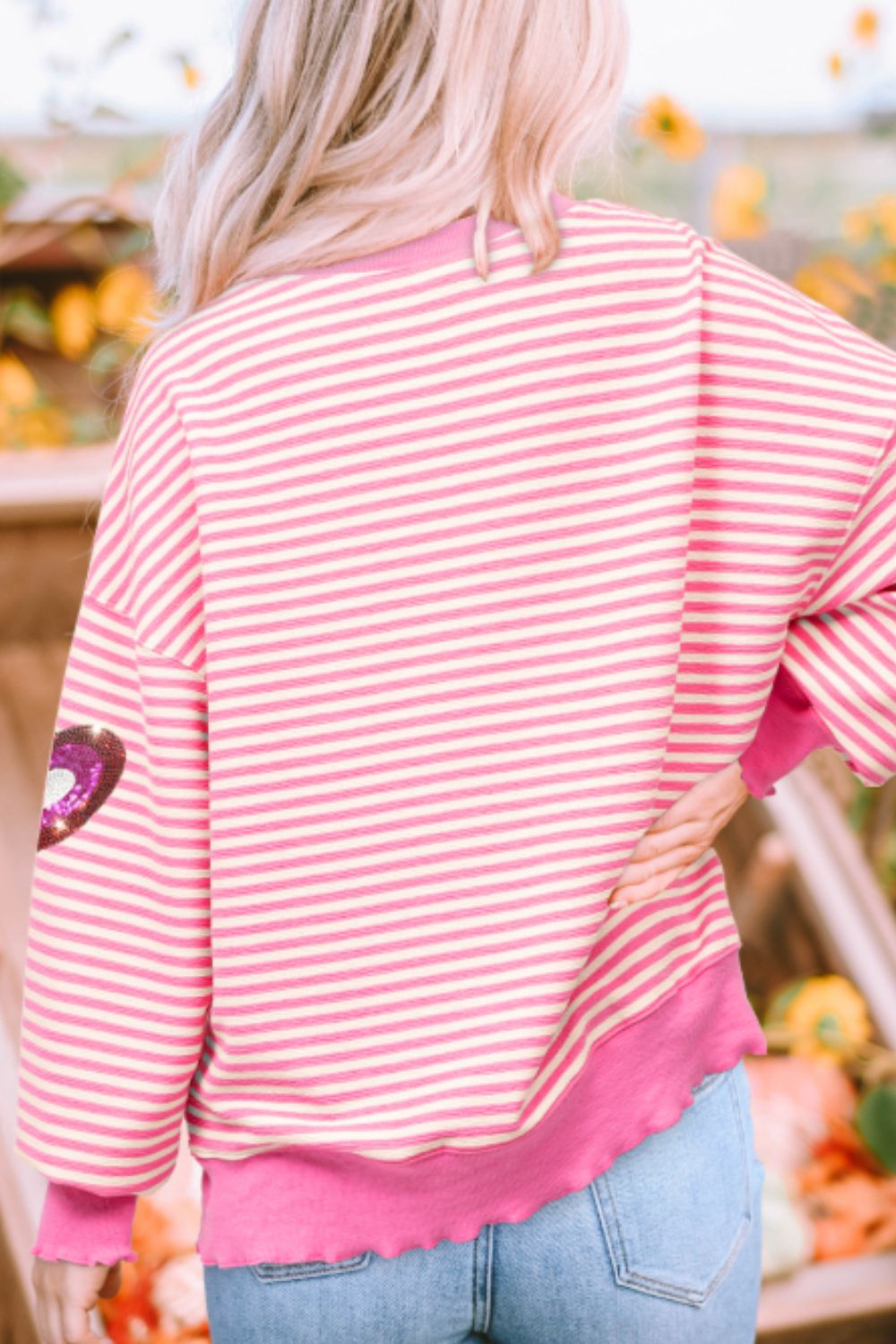 Valentine’s Day Sequin Heart Striped Long Sleeve Sweatshirt