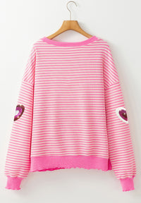 Valentine’s Day Sequin Heart Striped Long Sleeve Sweatshirt