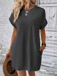 Round Neck Short Sleeve Mini Dress - Chic Innovations, LLC