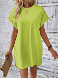 Round Neck Short Sleeve Mini Dress - Chic Innovations, LLC