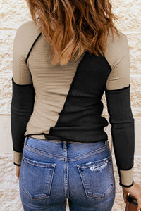 Color Block Round Neck Long Sleeve T-Shirt - Chic Innovations, LLC