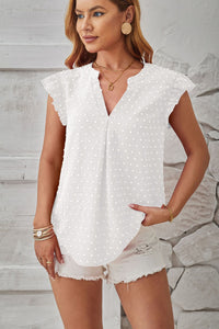 Swiss Dot Ruffled Cap Sleeve T-Shirt - Chic Innovations, LLC