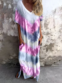 Full Size Pocketed Tie-Dye Short Sleeve Dress - Chic Innovations, LLC