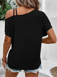 Contrast Asymmetrical Neck Short Sleeve T-Shirt - Chic Innovations, LLC