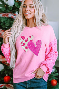 Sequin Heart Long Sleeve Sweatshirt