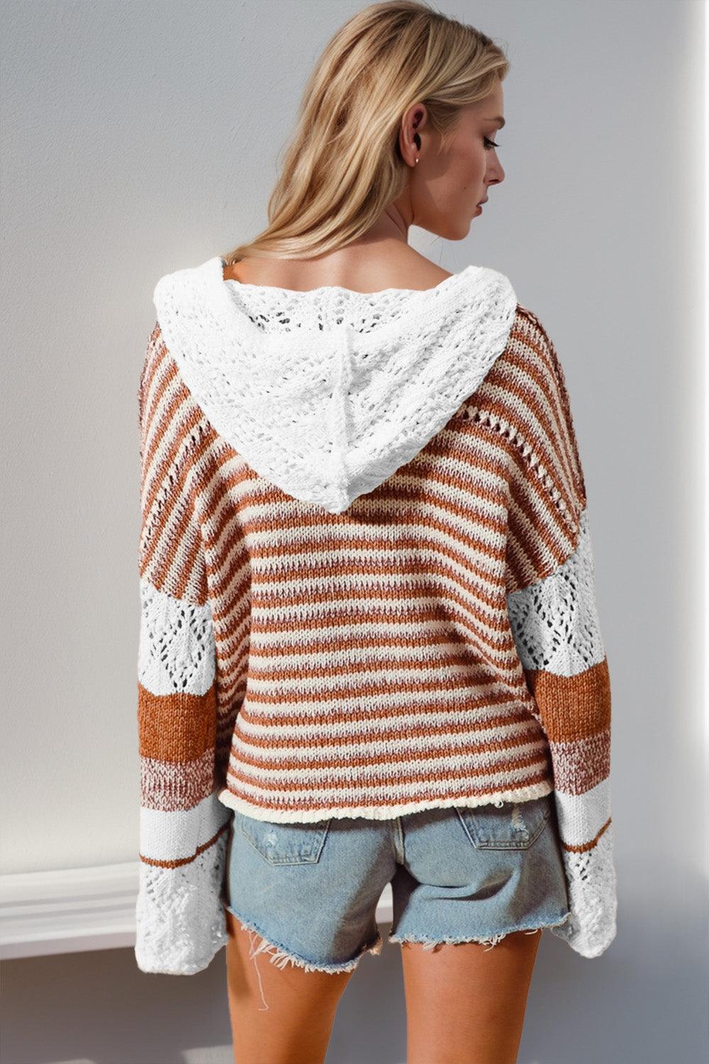 Double Take Contrast Hooded Sweater