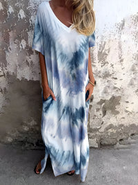 Full Size Pocketed Tie-Dye Short Sleeve Dress - Chic Innovations, LLC