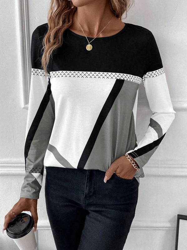 Contrast Round Neck Long Sleeve T-Shirt - Chic Innovations, LLC