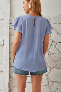 Round Neck Keyhole Cap Sleeve T-Shirt - Chic Innovations, LLC