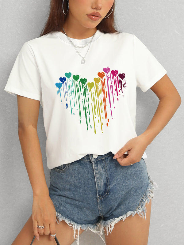 Heart Round Neck Short Sleeve T-Shirt - Chic Innovations, LLC