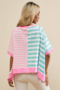 Contrast Stripes Round Neck Half Sleeve T-Shirt - Chic Innovations, LLC