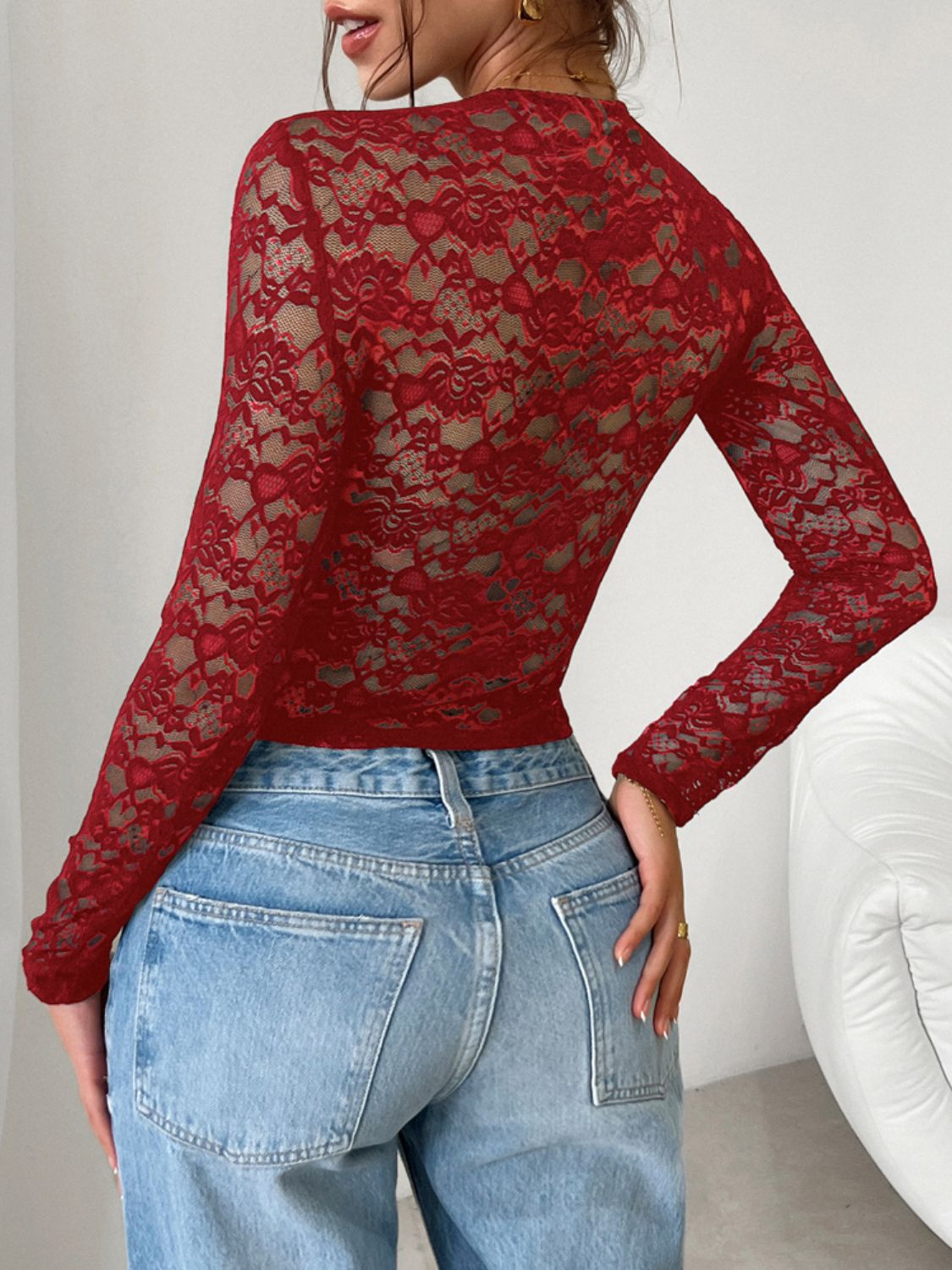 Devine Scoop Neck Long Sleeve Lace Top - Chic Innovations, LLC