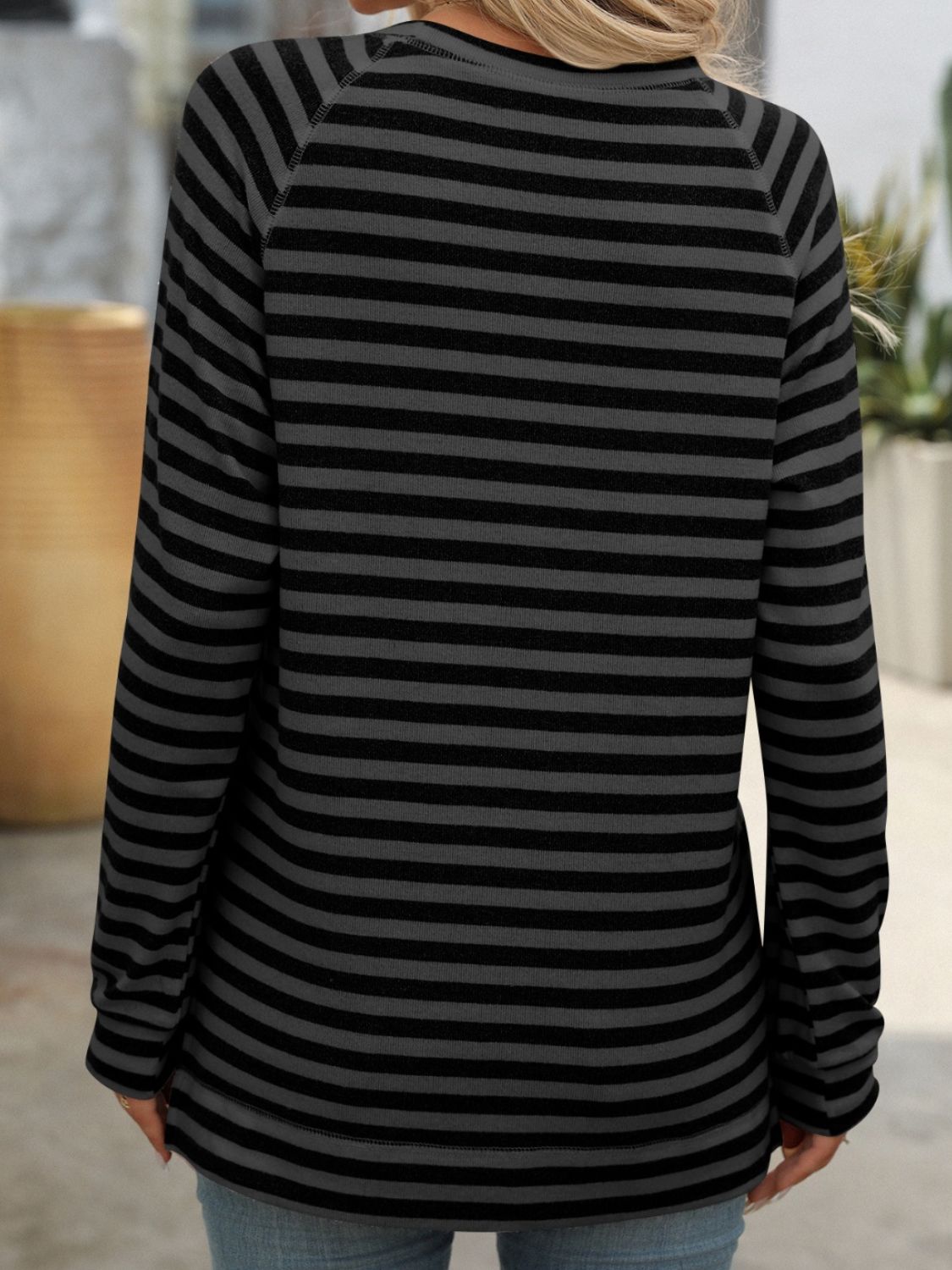 Mandy Striped Round Neck Long Sleeve T-Shirt - Chic Innovations, LLC