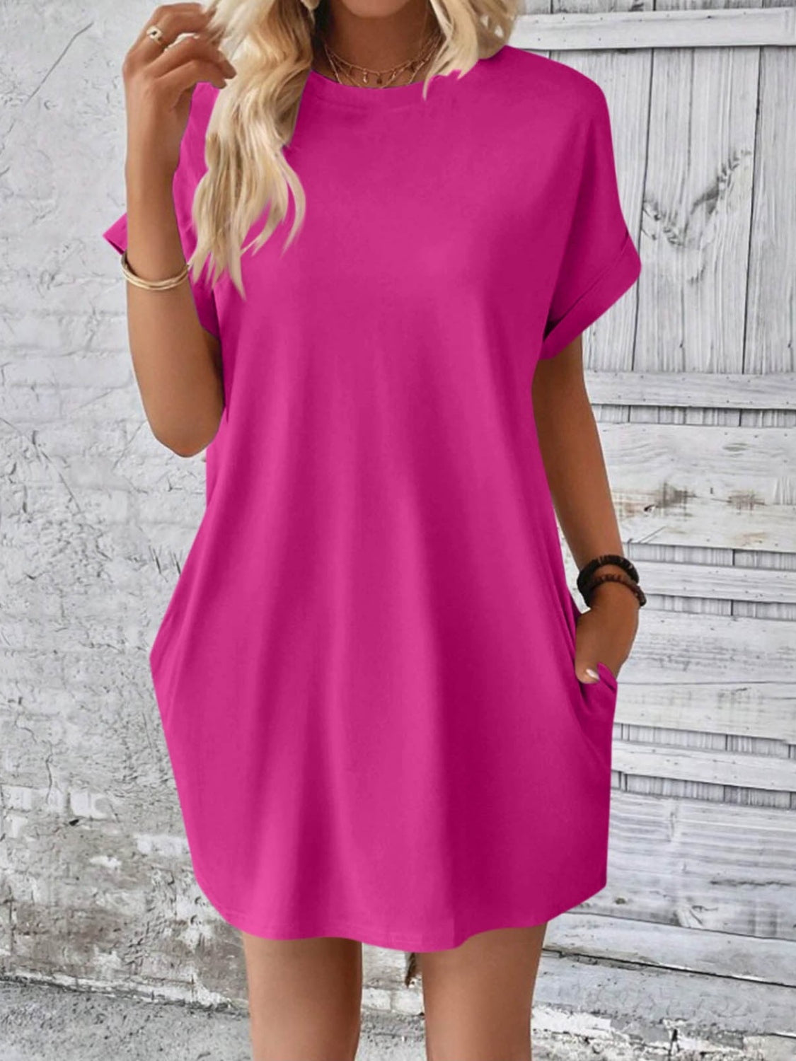 Round Neck Short Sleeve Mini Dress - Chic Innovations, LLC