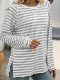 Mandy Striped Round Neck Long Sleeve T-Shirt - Chic Innovations, LLC