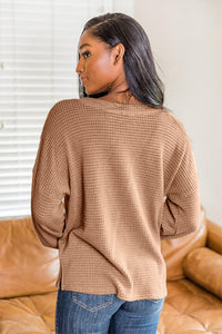 Slit Waffle Knit Long Sleeve T-Shirt - Chic Innovations, LLC