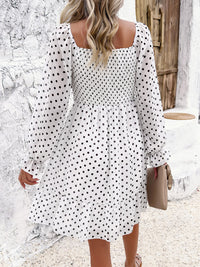 Devine Smocked Polka Dot Long Sleeve Dress - Chic Innovations, LLC