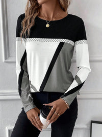 Contrast Round Neck Long Sleeve T-Shirt - Chic Innovations, LLC