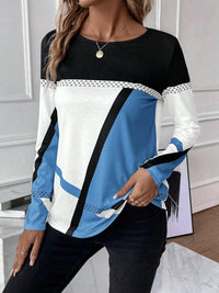 Contrast Round Neck Long Sleeve T-Shirt - Chic Innovations, LLC