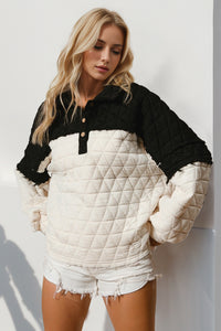 Double Take Contrast Quilted Sweatshirt