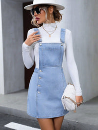 Wide Strap Denim Overall Dress - Chic Innovations, LLC