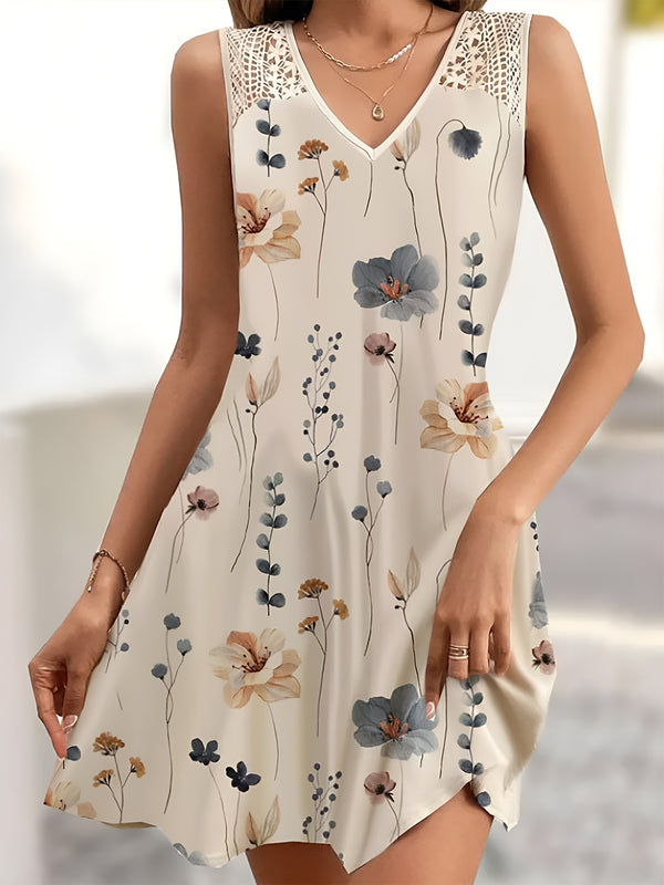 Printed V-Neck Sleeveless Mini Dress - Chic Innovations, LLC