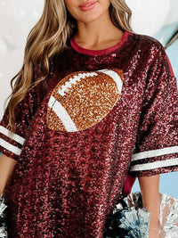 Sequin Football Round Neck Half Sleeve Oversize Top - Chic Innovations, LLC