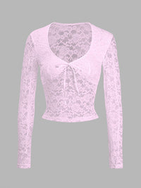 Devine Scoop Neck Long Sleeve Lace Top - Chic Innovations, LLC