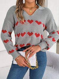 Johnny Collar Heart Long Sleeve Sweater