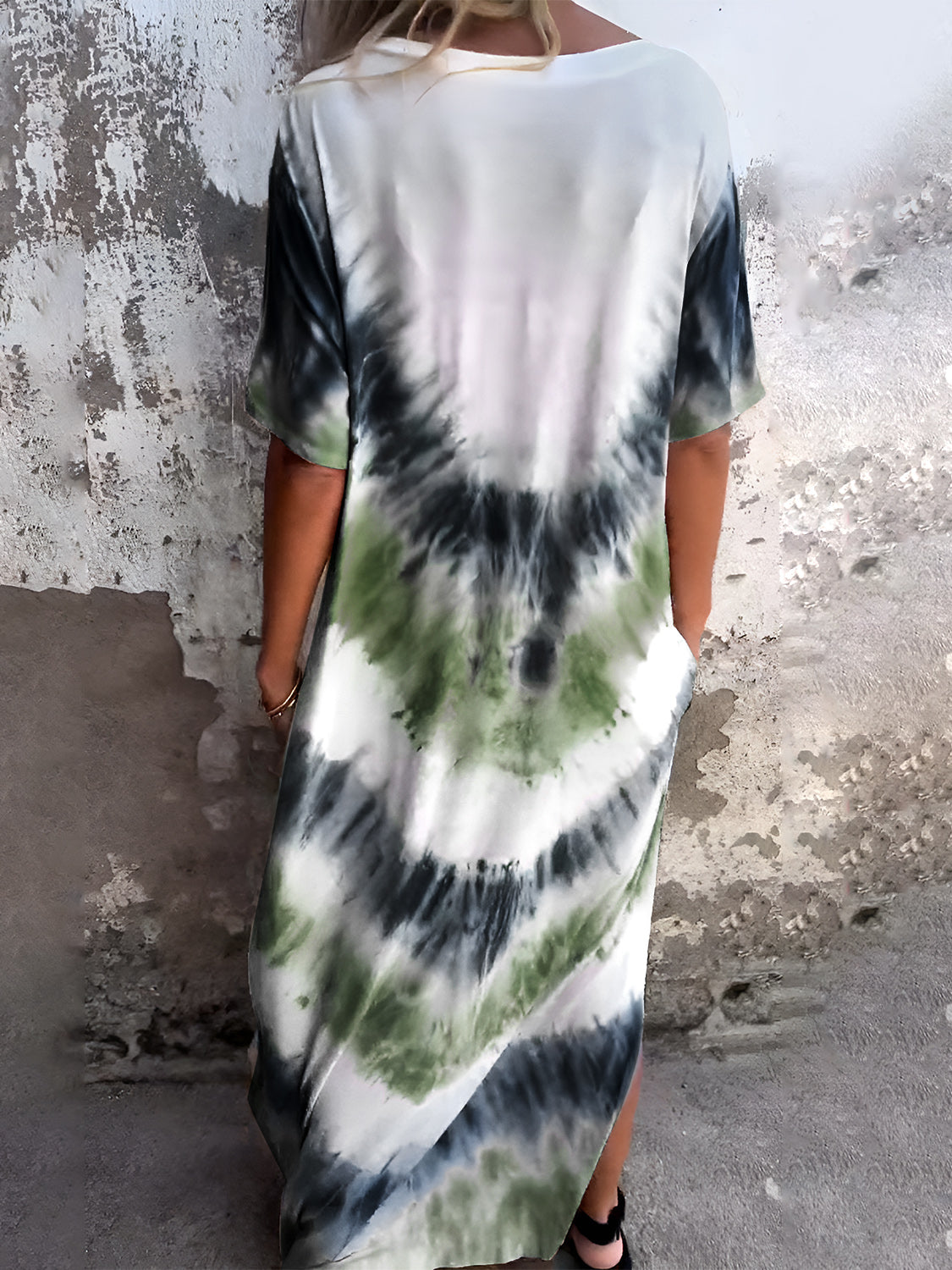 Full Size Pocketed Tie-Dye Short Sleeve Dress - Chic Innovations, LLC