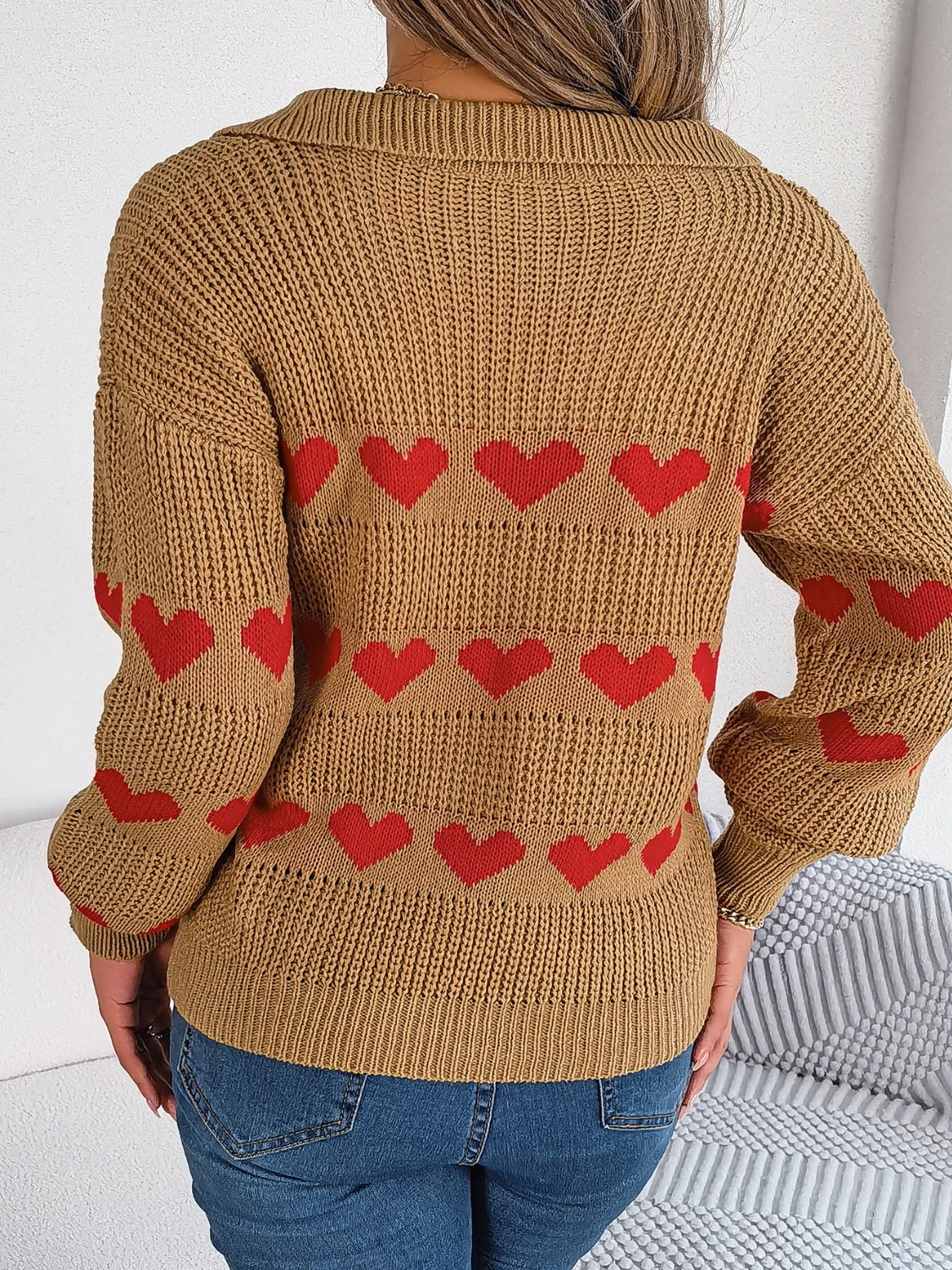 Johnny Collar Heart Long Sleeve Sweater