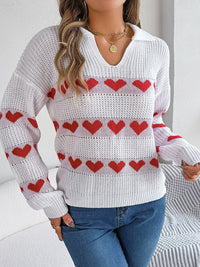 Johnny Collar Heart Long Sleeve Sweater