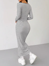 Striped Scoop Neck Long Sleeve Midi Tee Dress - Chic Innovations, LLC